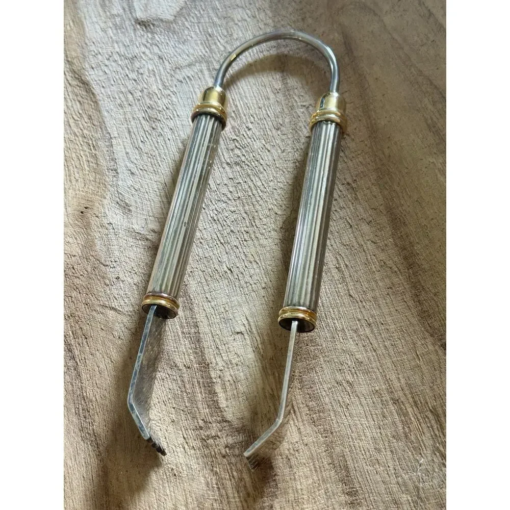 Precioza Platery Vintage Ice bucket Tongs Silver Ribbed With Gold Accents